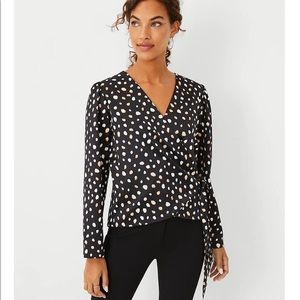 Ann Taylor Puff Sleeve Animal Print Wrap Blouse Size L New with Tags